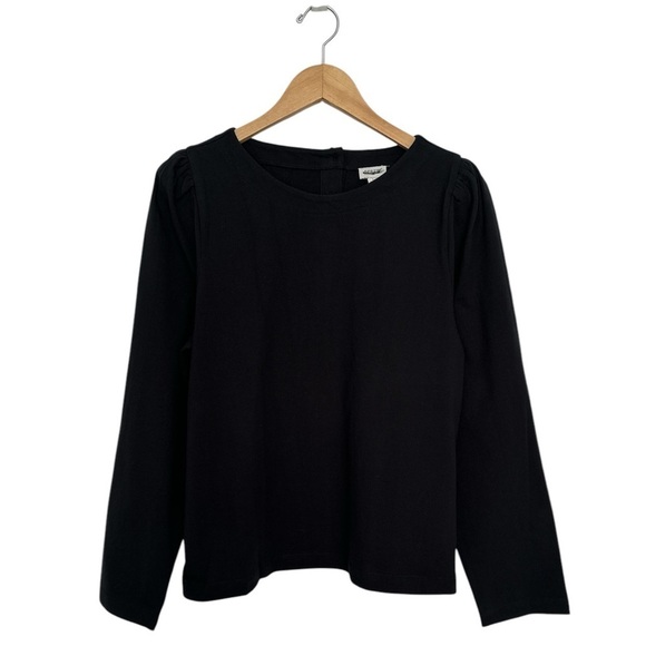 NEW J. CREW Factory Puff-sleeve button-back top in Black Cotton Knit Size Large - Picture 3 of 8